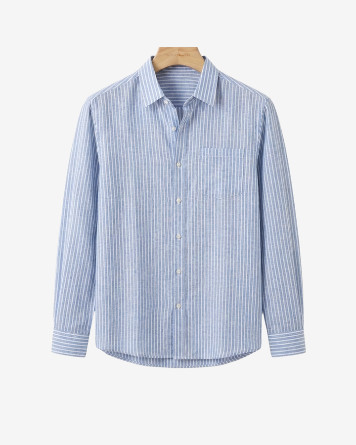 Blue Striped Linen Button-Down Shirt