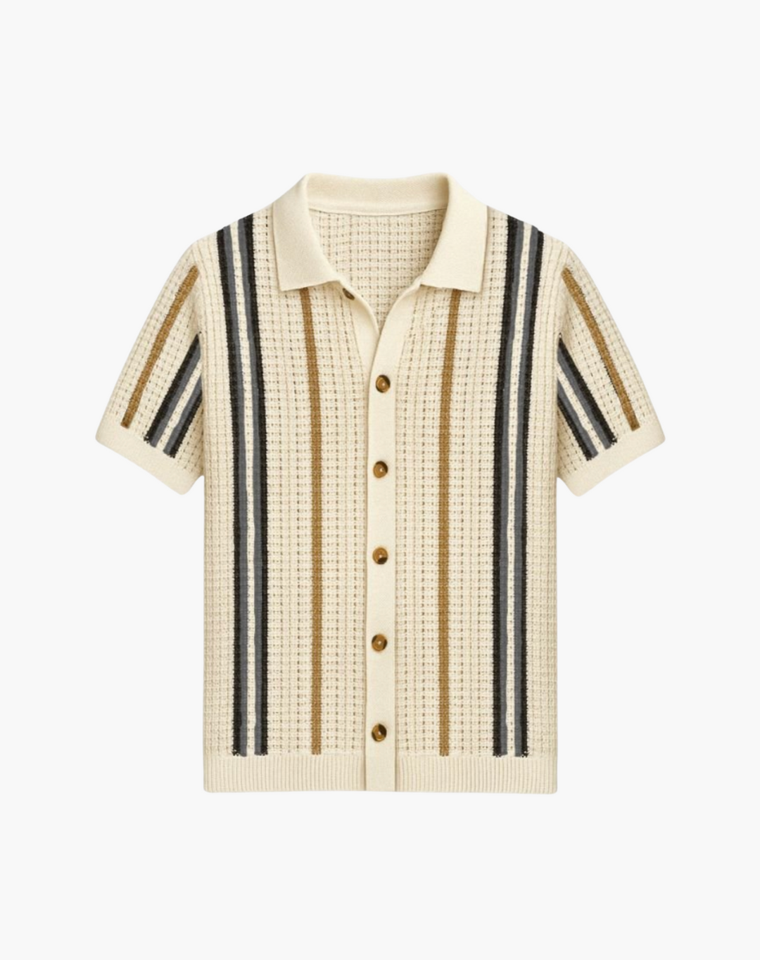 Open-Weave Knit Shirt with Vertical Stripes