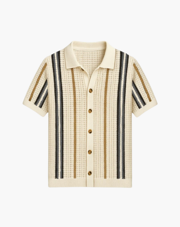 Open-Weave Knit Shirt with Vertical Stripes