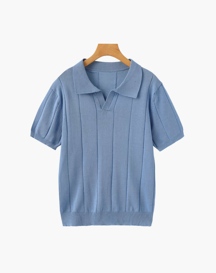 Stretch Knit Polo Shirt with Open Collar