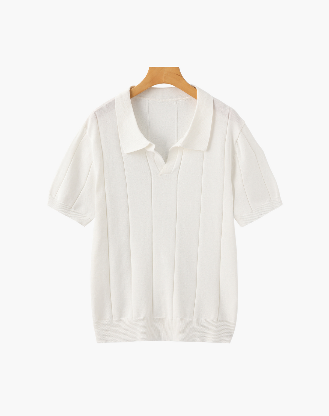 Stretch Knit Polo Shirt with Open Collar