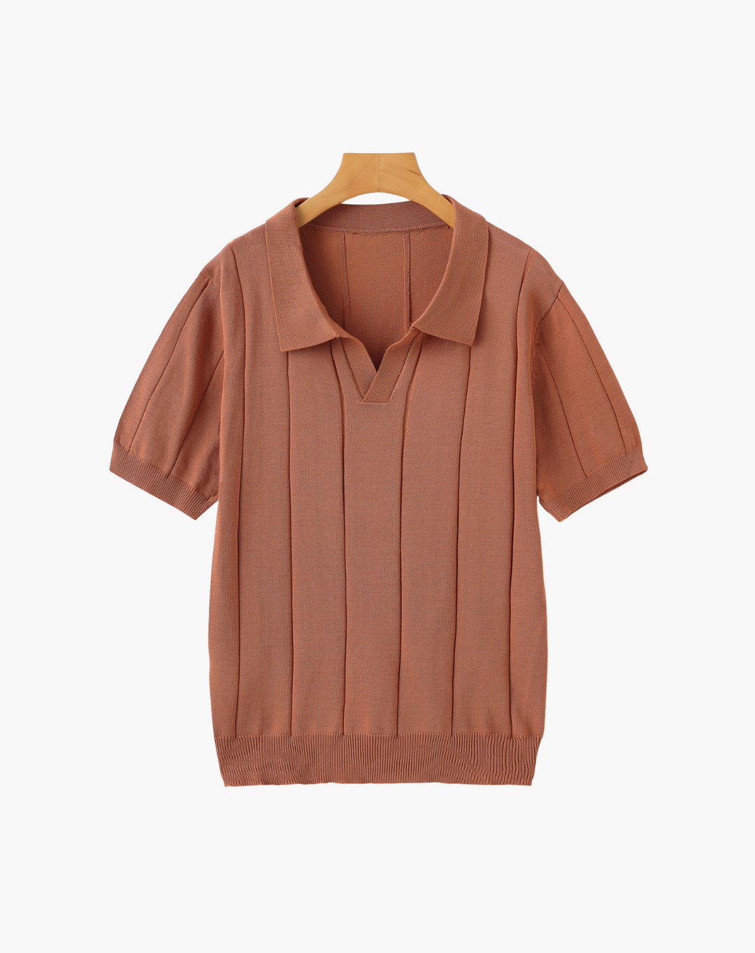 Stretch Knit Polo Shirt with Open Collar