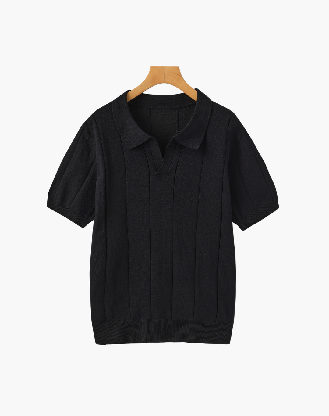 Stretch Knit Polo Shirt with Open Collar