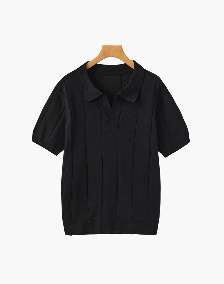 Stretch Knit Polo Shirt with Open Collar