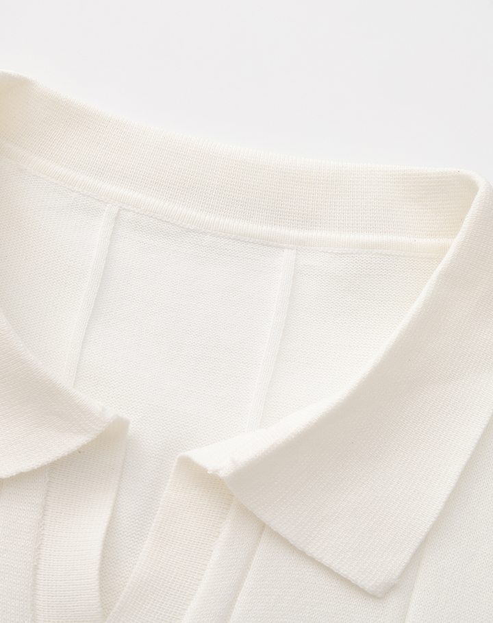 Stretch Knit Polo Shirt with Open Collar