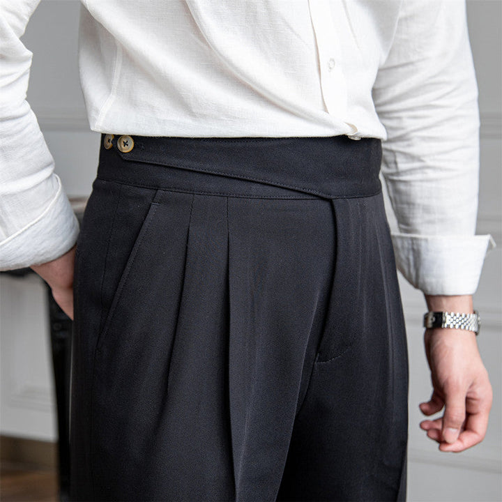 High-Waisted Double-Pleat Wool Blend Trousers