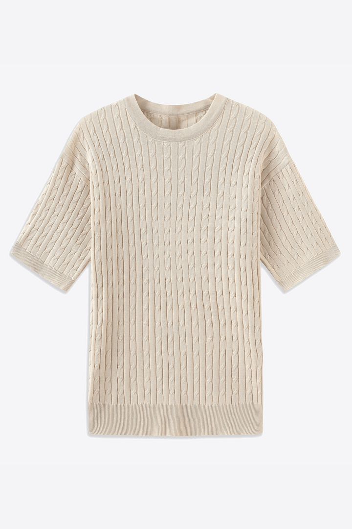 Leo Cable-Knit Short-Sleeve Shirt