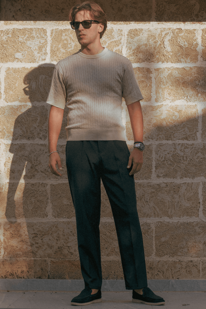 Leo Cable-Knit Short-Sleeve Shirt