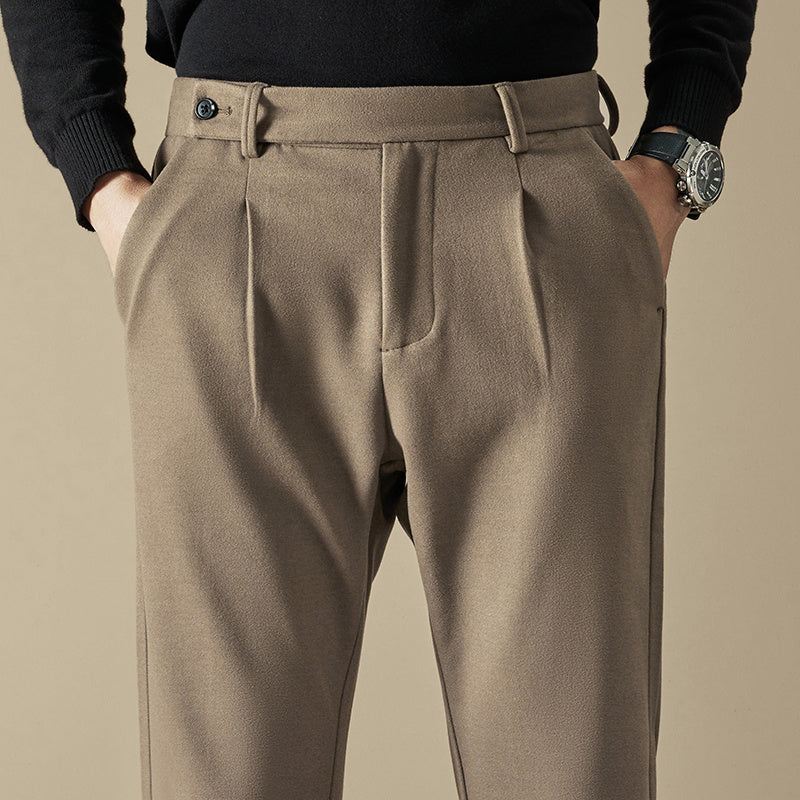 Pleated Wool Blend Tapered Trousers