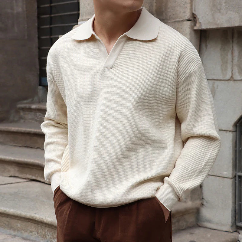 Cotton Knit V-Neck Polo Shirt