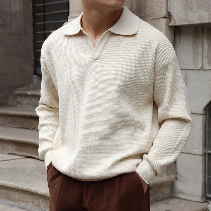 Cotton Knit V-Neck Polo Shirt