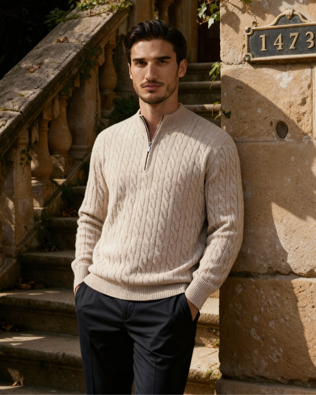 Harlan Cable-Knit Half-Zip Sweater