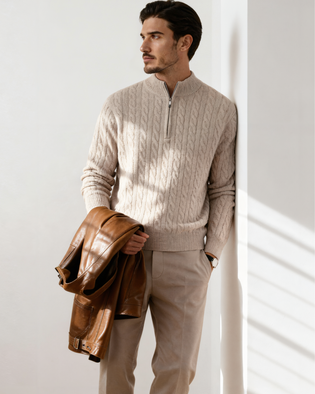 Harlan Cable-Knit Half-Zip Sweater