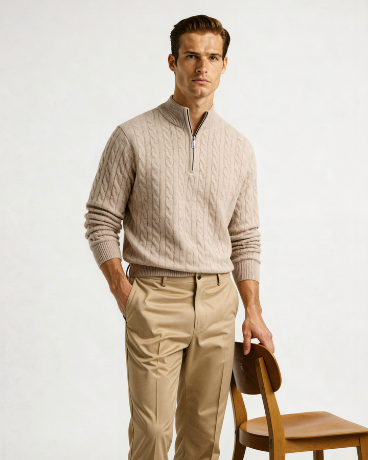 Harlan Cable-Knit Half-Zip Sweater