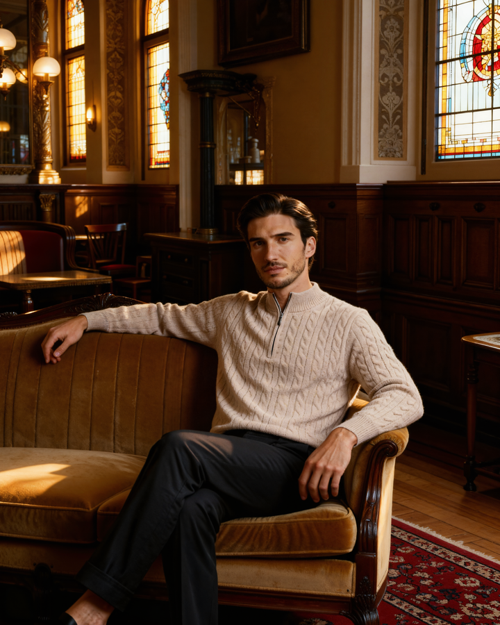 Harlan Cable-Knit Half-Zip Sweater