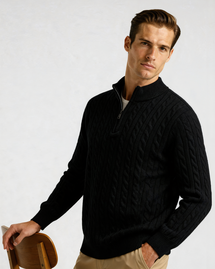 Harlan Cable-Knit Half-Zip Sweater
