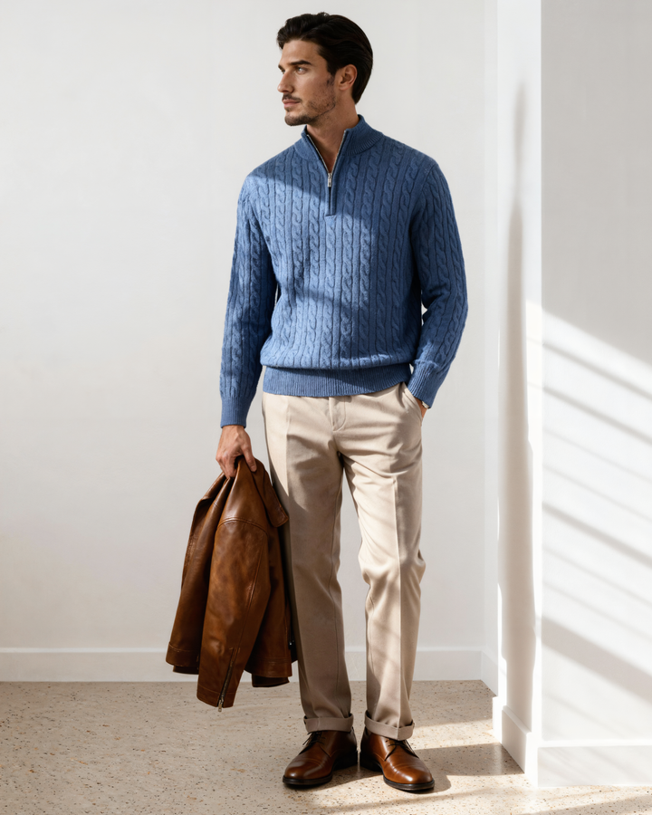 Harlan Cable-Knit Half-Zip Sweater
