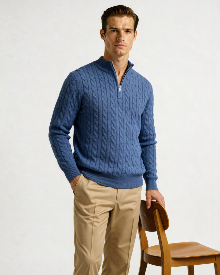 Harlan Cable-Knit Half-Zip Sweater