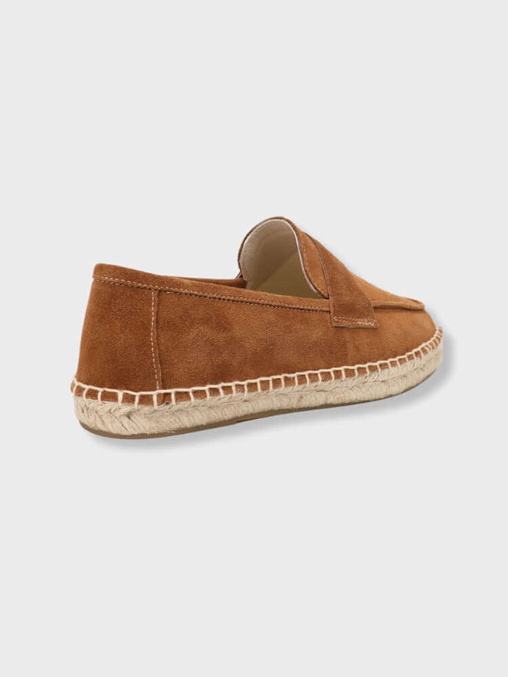 Chestnut Suede Penny Loafers with Woven Sole