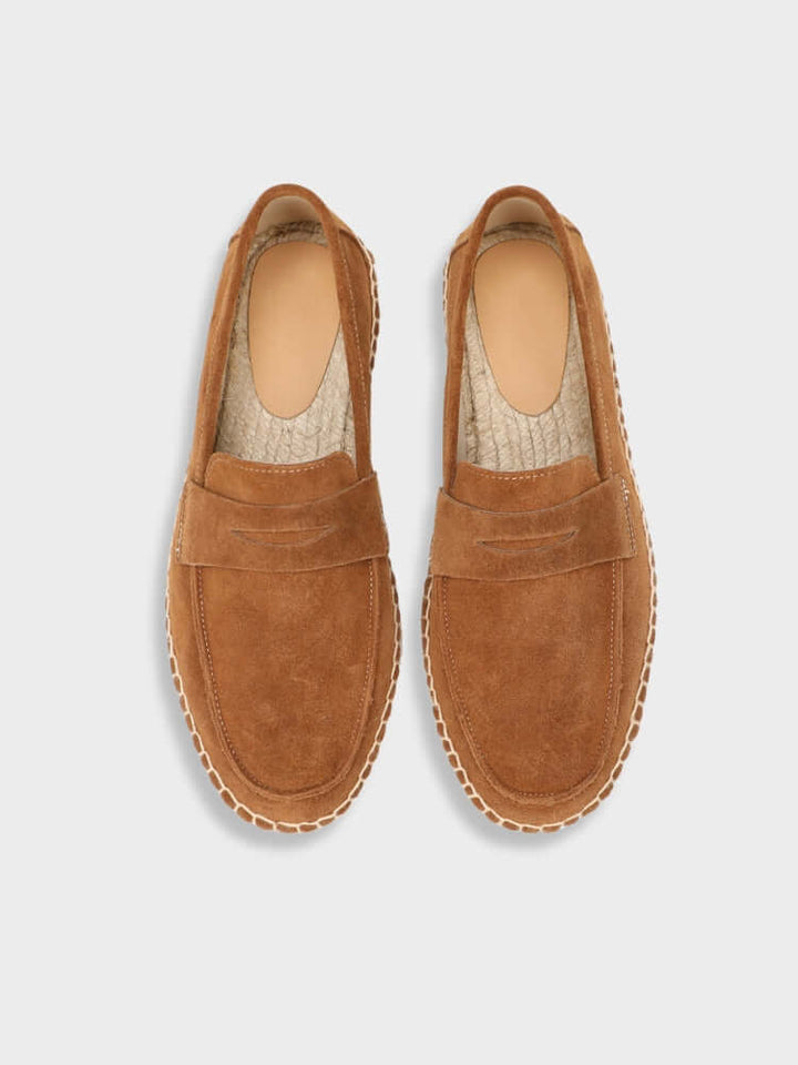 Chestnut Suede Penny Loafers with Woven Sole