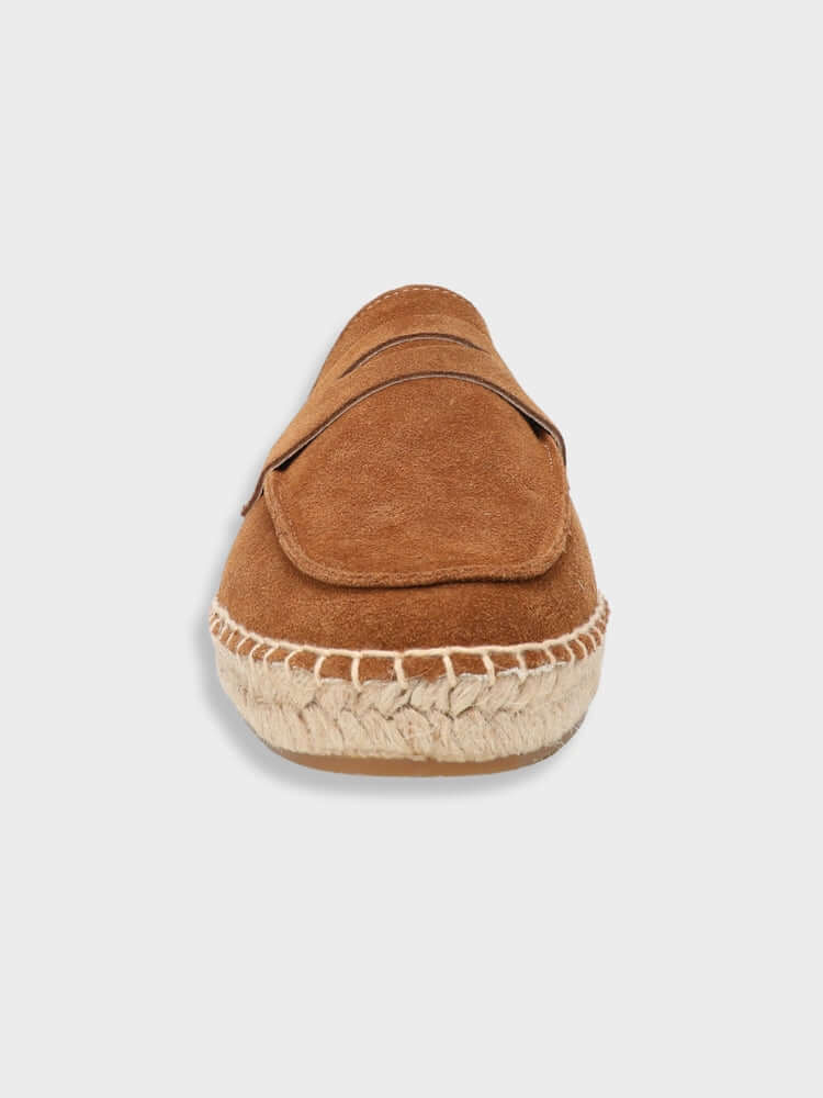 Chestnut Suede Penny Loafers with Woven Sole
