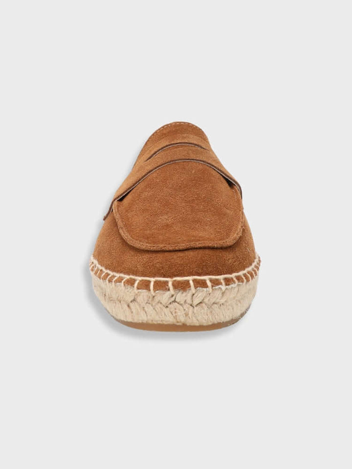 Chestnut Suede Penny Loafers with Woven Sole