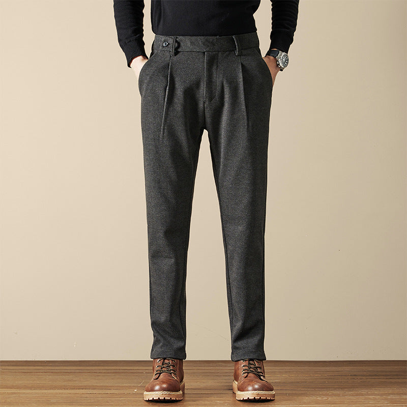 Pleated Wool Blend Tapered Trousers