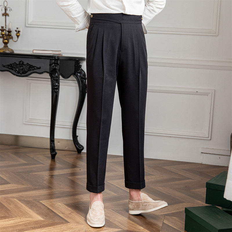 High-Waisted Double-Pleat Wool Blend Trousers