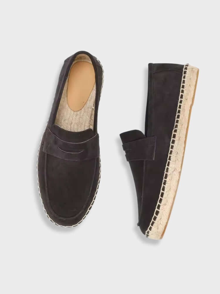 Chestnut Suede Penny Loafers with Woven Sole