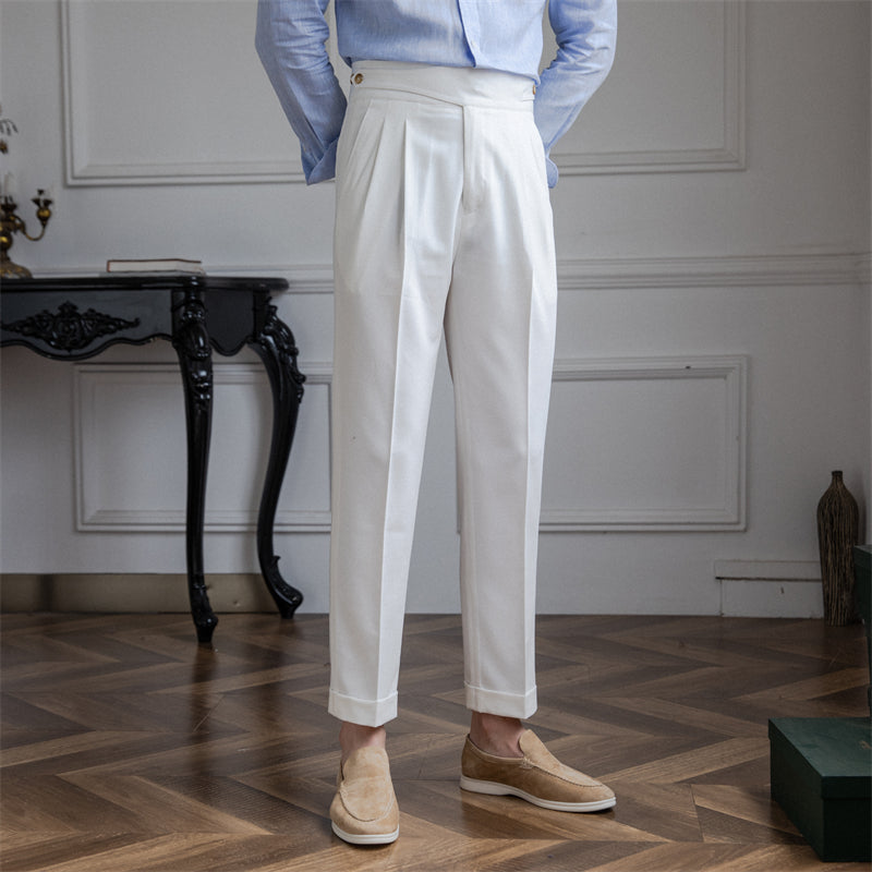 High-Waisted Double-Pleat Wool Blend Trousers