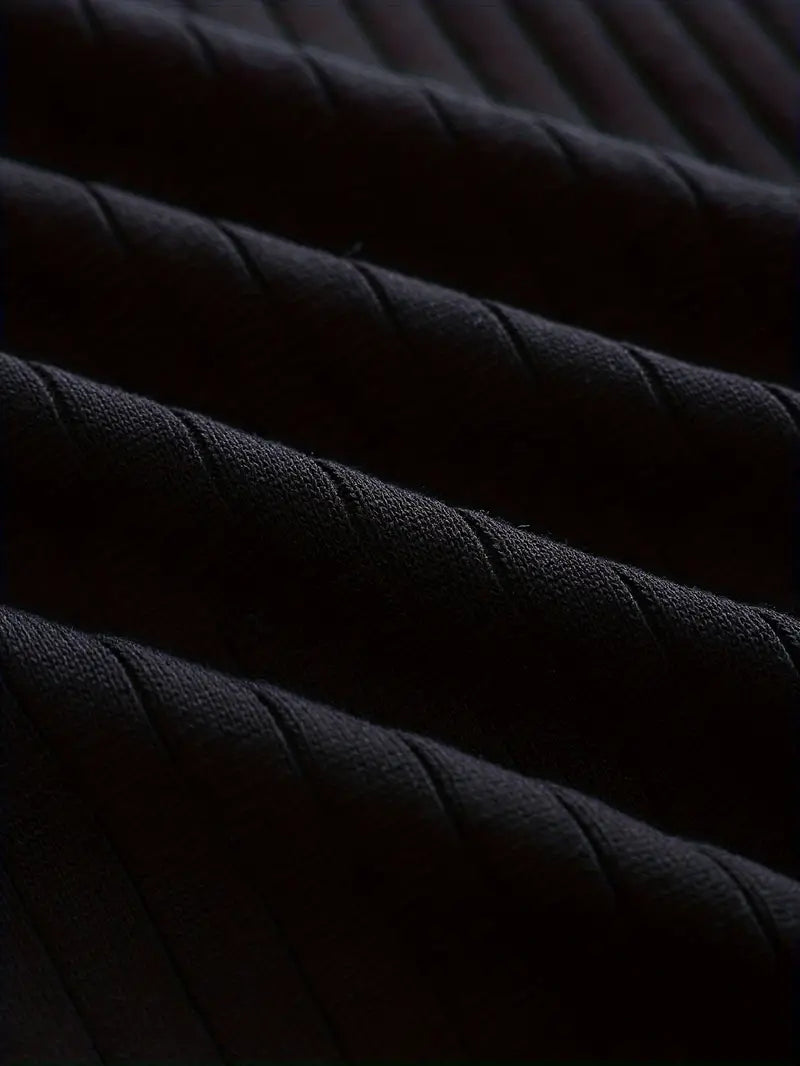 Textured Ribbed Knit Polo Shirt with Open Placket