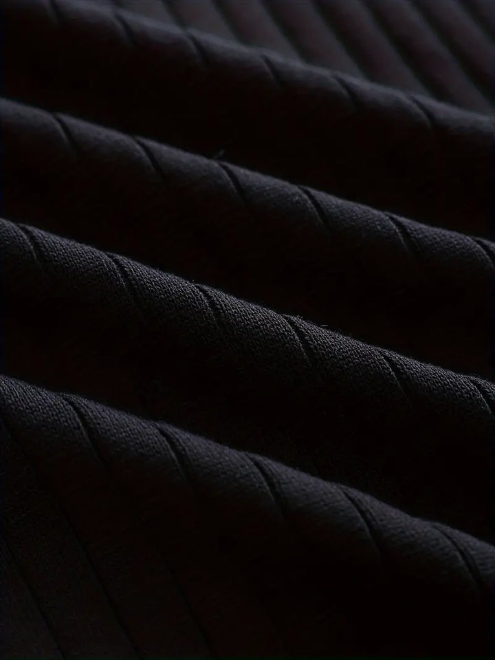 Textured Ribbed Knit Polo Shirt with Open Placket
