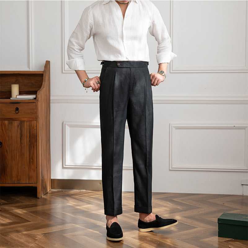 Classic Pleated Linen Trousers