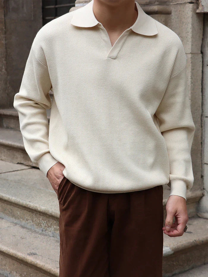 Cotton Knit V-Neck Polo Shirt