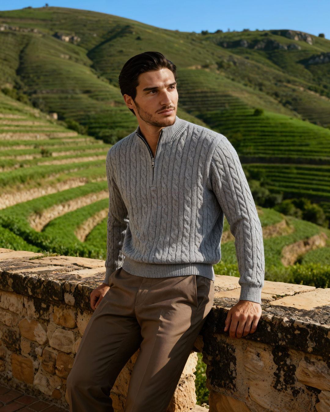 Harlan Cable-Knit Half-Zip Sweater