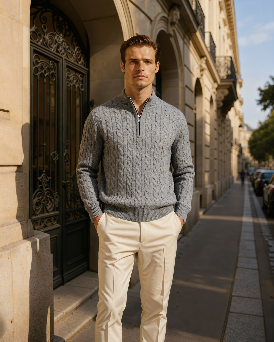 Harlan Cable-Knit Half-Zip Sweater