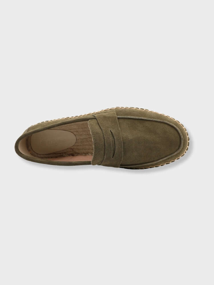 Chestnut Suede Penny Loafers with Woven Sole