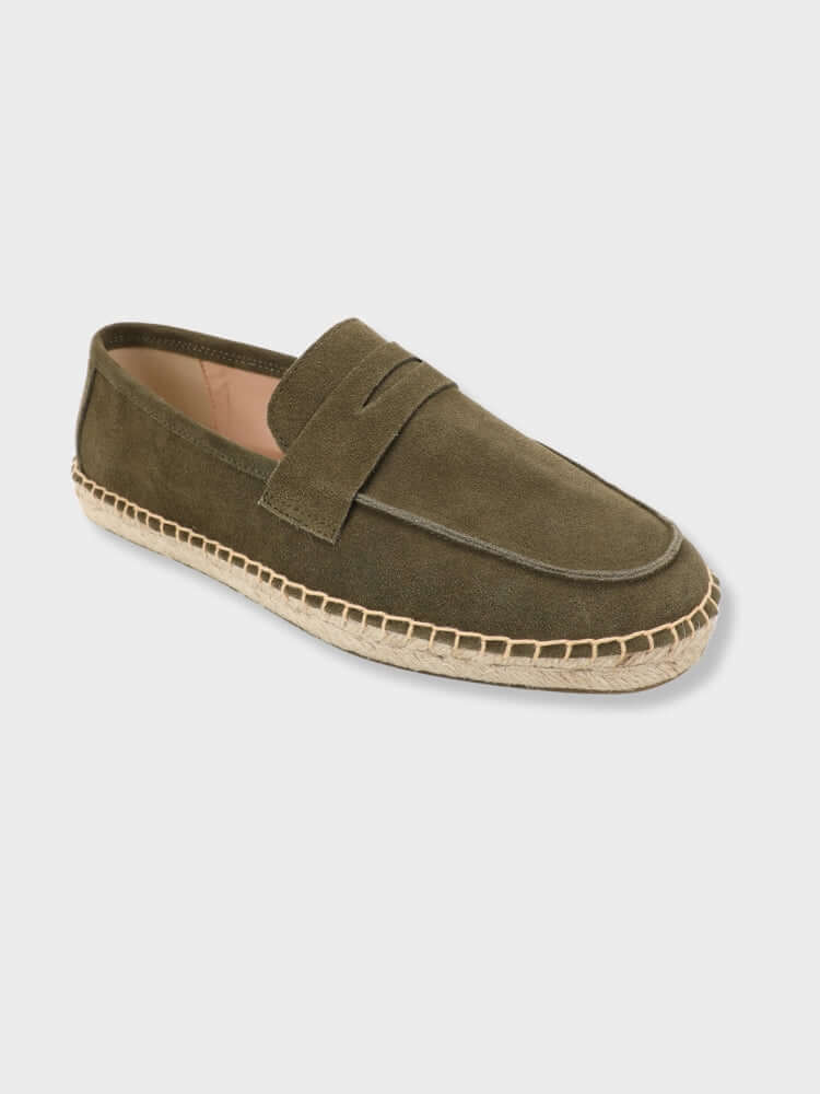 Chestnut Suede Penny Loafers with Woven Sole