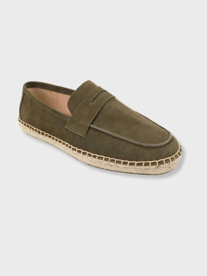 Chestnut Suede Penny Loafers with Woven Sole