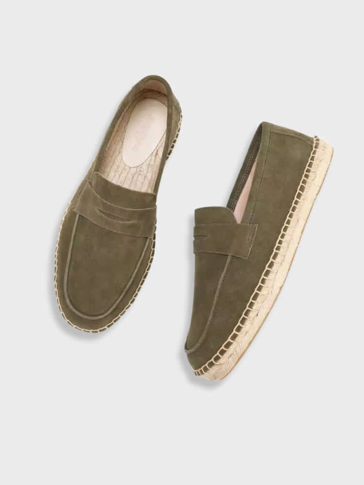 Chestnut Suede Penny Loafers with Woven Sole