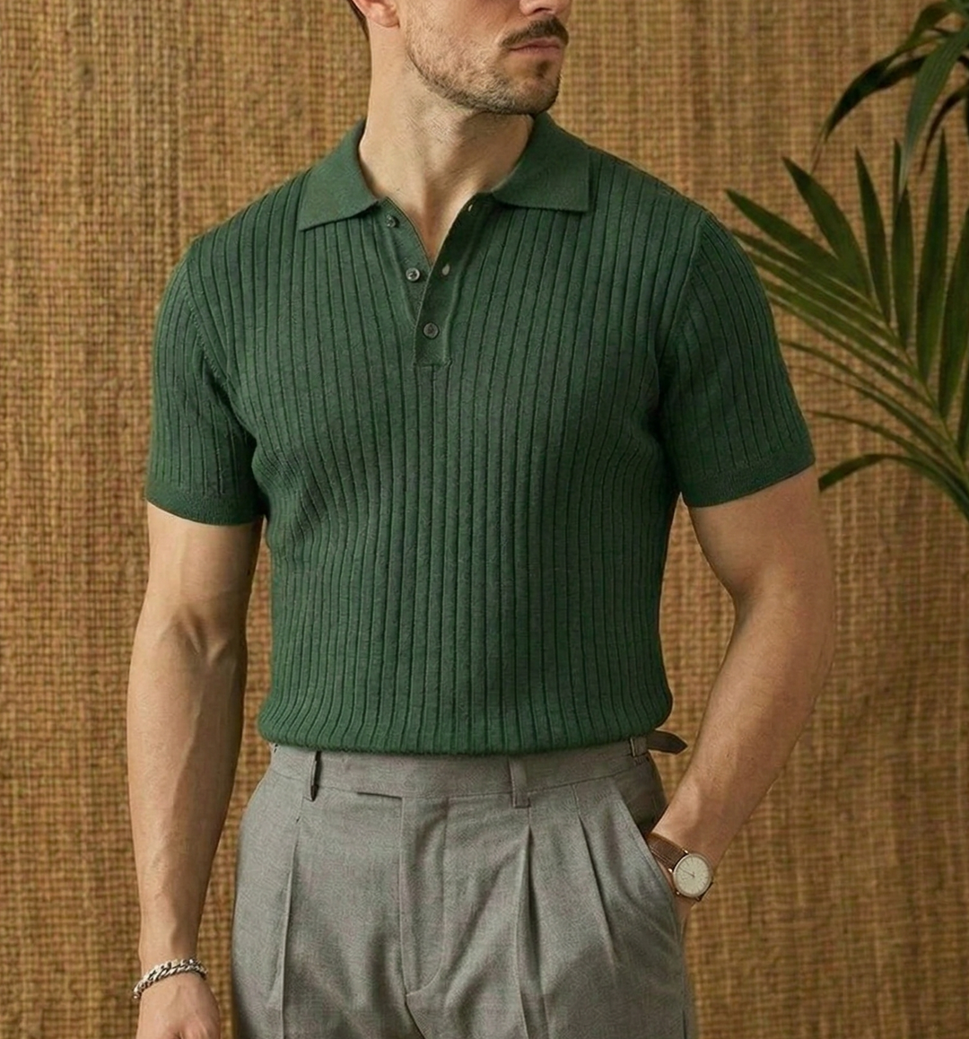 Classic Ribbed Knit Polo Shirt