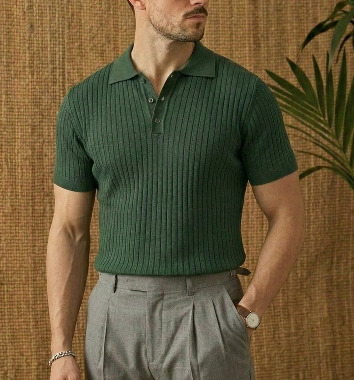 Classic Ribbed Knit Polo Shirt