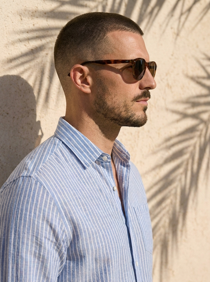 Blue Striped Linen Button-Down Shirt
