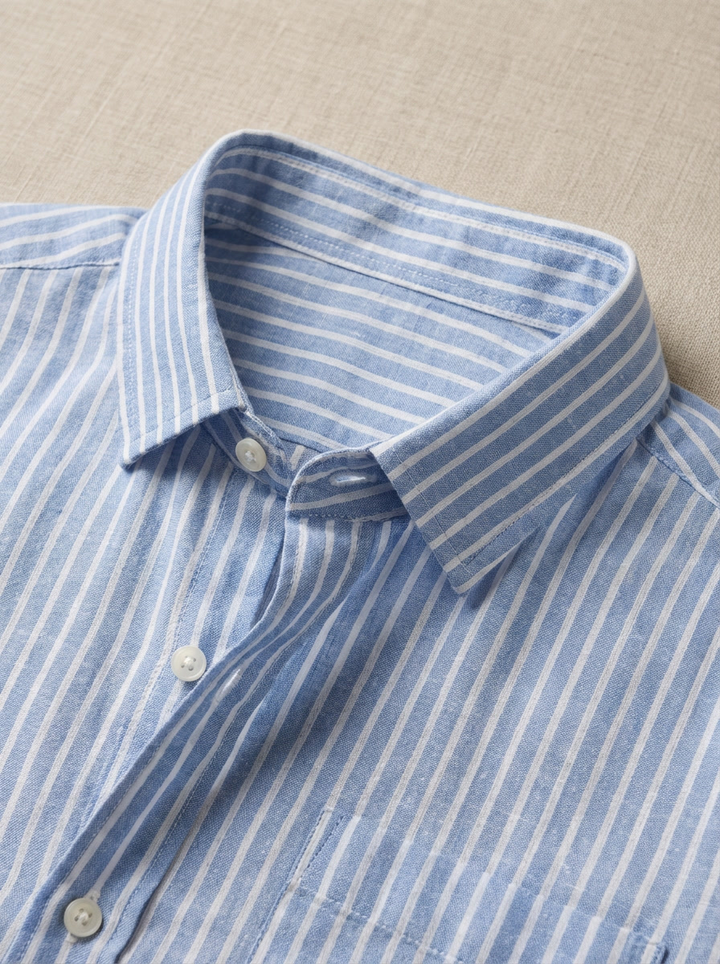 Blue Striped Linen Button-Down Shirt