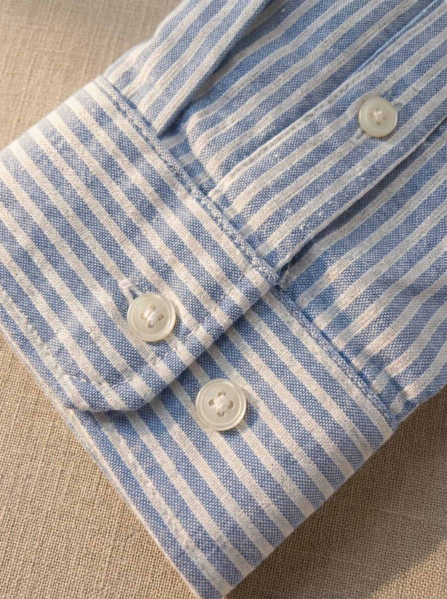 Blue Striped Linen Button-Down Shirt