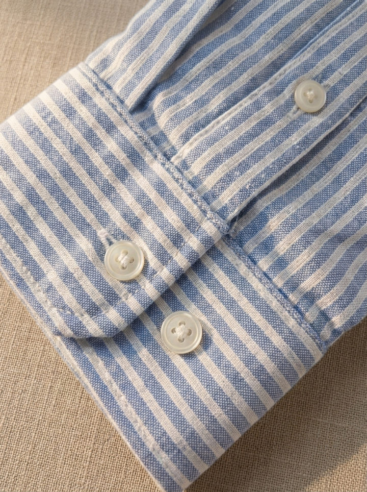 Blue Striped Linen Button-Down Shirt
