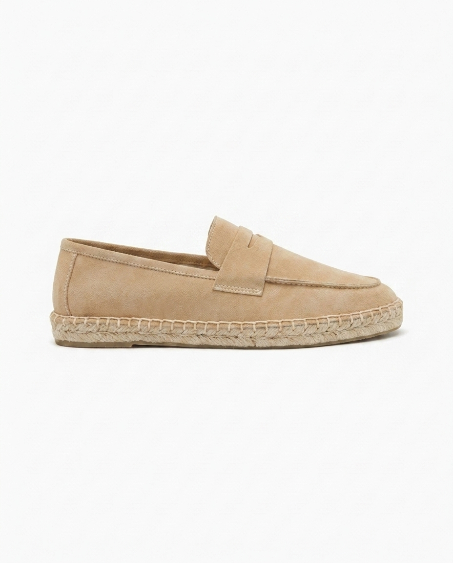 Chestnut Suede Penny Loafers with Woven Sole