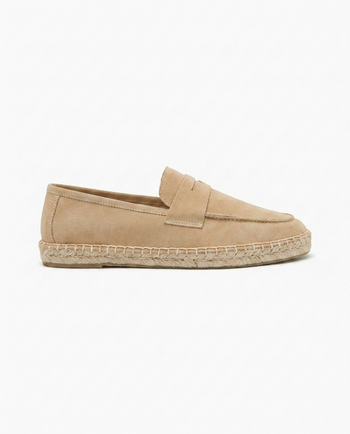 Chestnut Suede Penny Loafers with Woven Sole