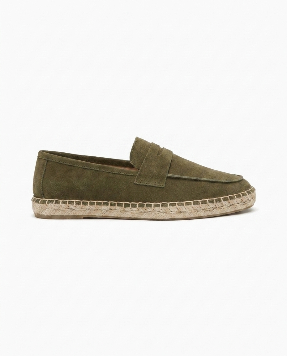 Chestnut Suede Penny Loafers with Woven Sole