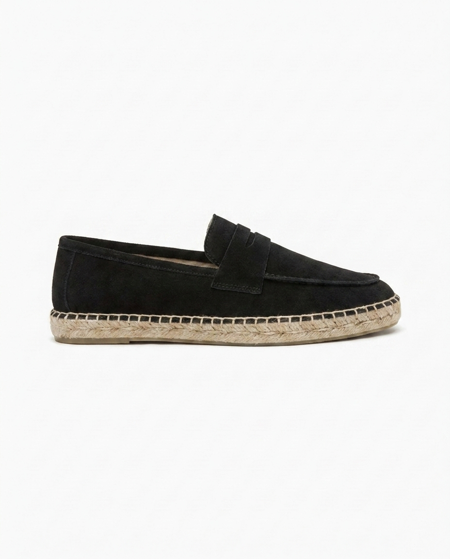 Chestnut Suede Penny Loafers with Woven Sole